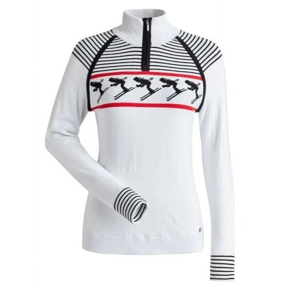 NILS Sweaters - NWT NILS Womens Skier Sweater Medium White Black 1/24Zip Mock Neck MSRP$175